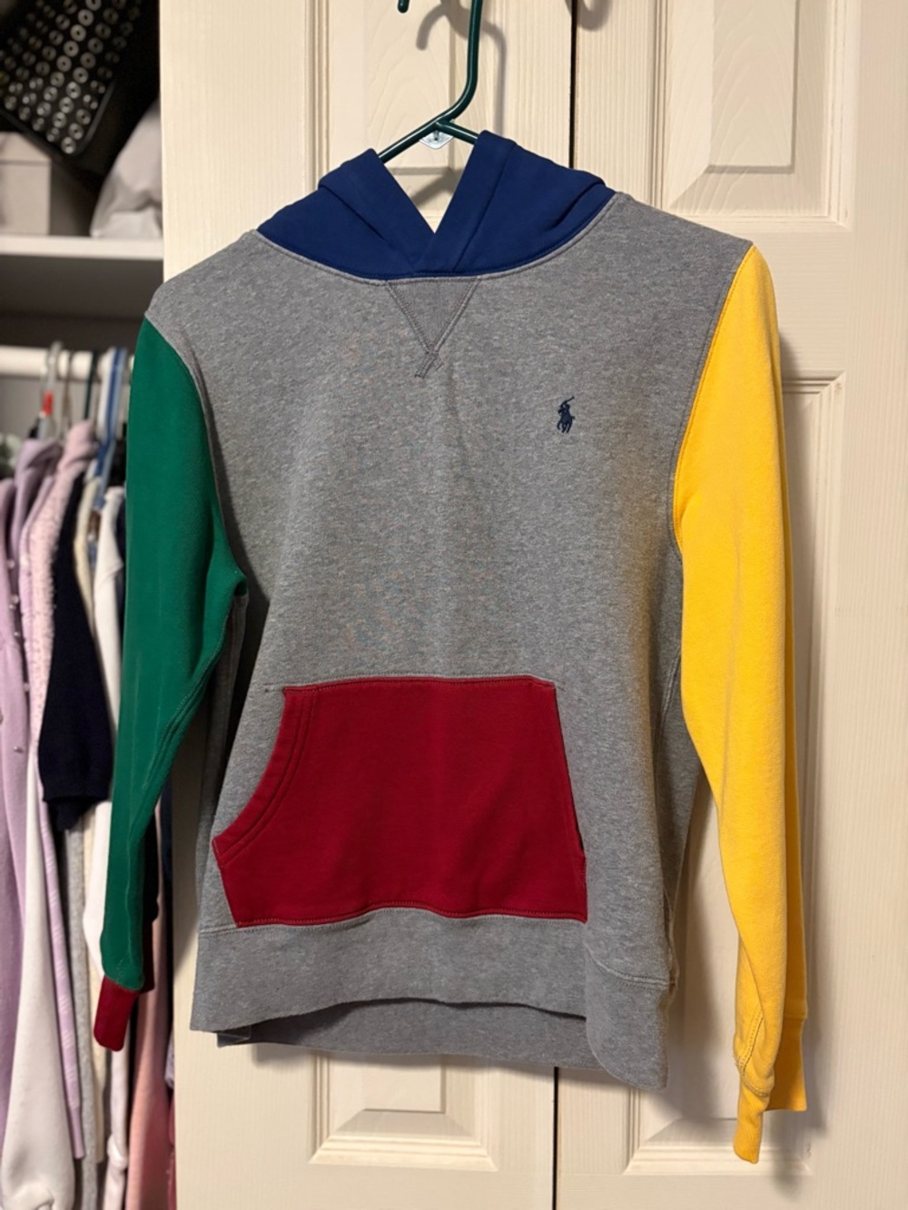 Boy’s Colorblock Hooded Sweatshirt - Gray with Green, Yellow, Red & Blue